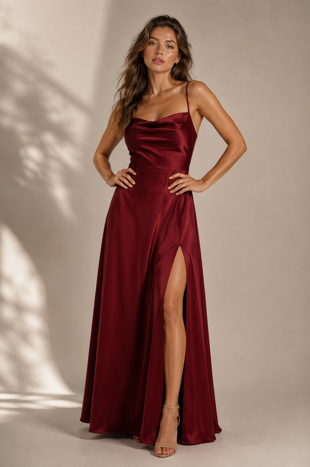 Elegant Satin Slip Maxi Dress with Side Slit for Women