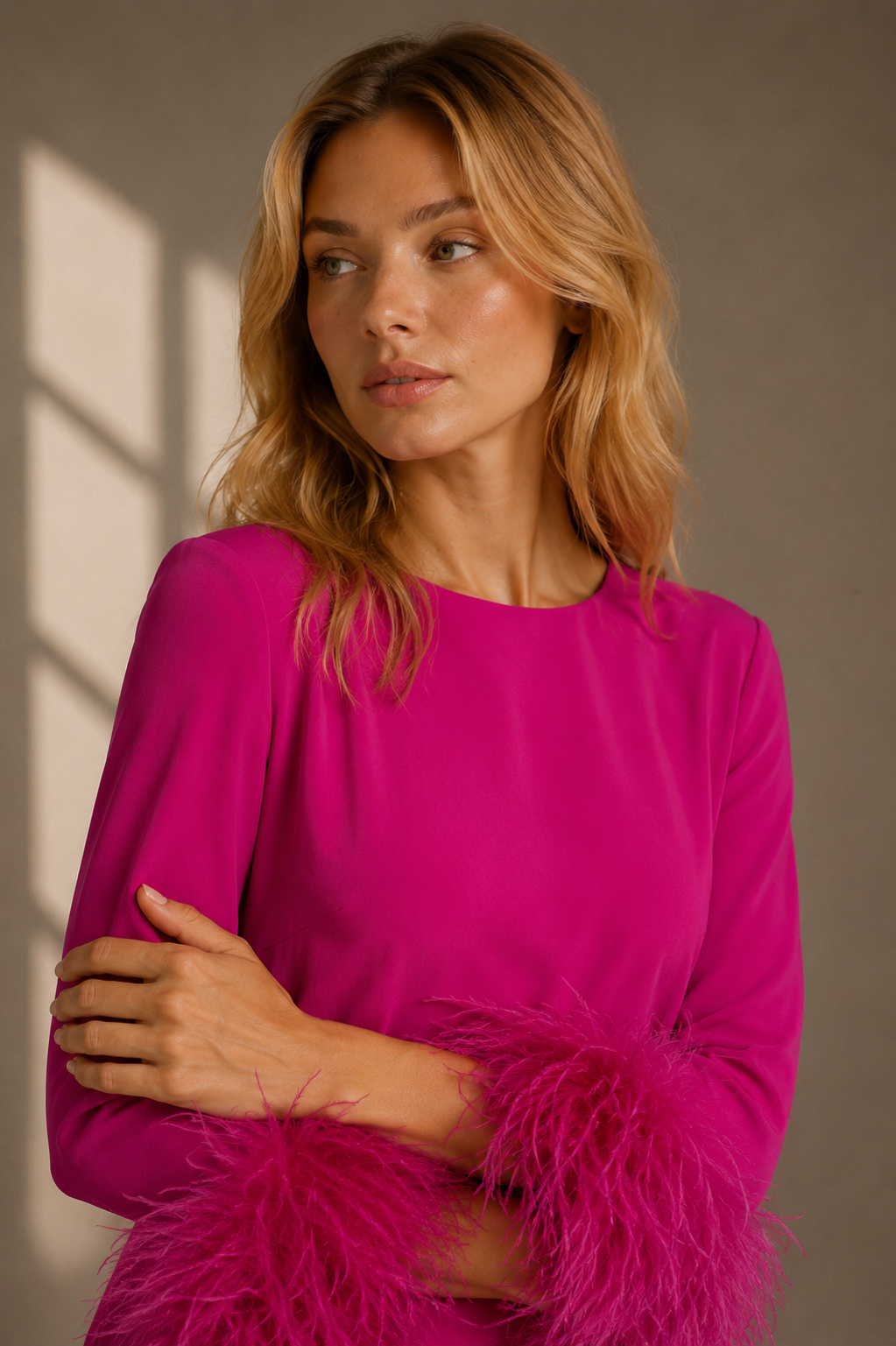 Elegant Feather Cuff Mini Dress for Women