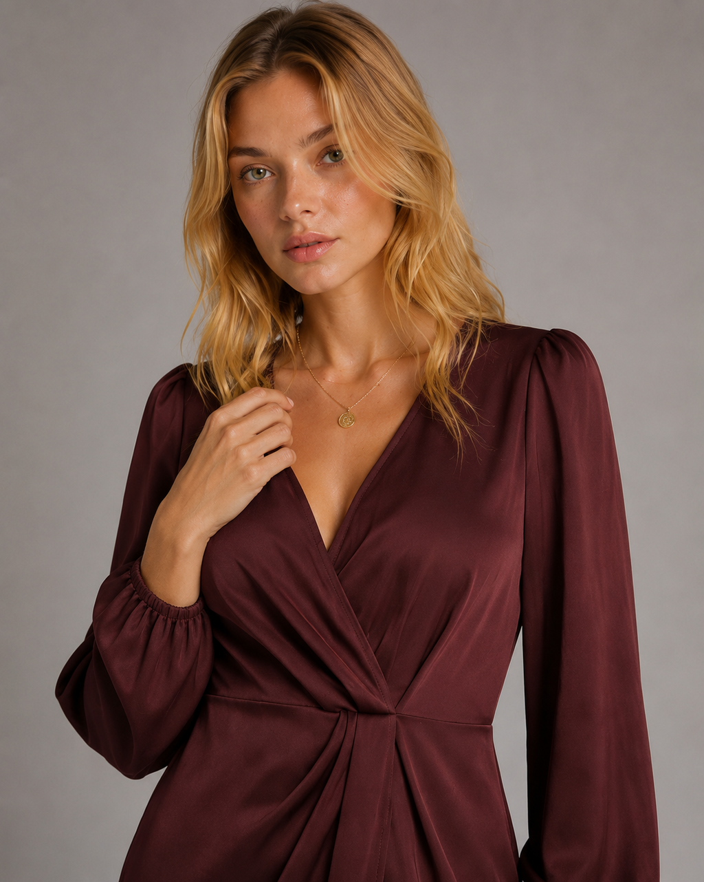 Elegant Satin Wrap Maxi Dress with Long Sleeves for Women