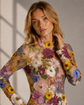 Elegant Floral Print Sheer Mini Dress for Women
