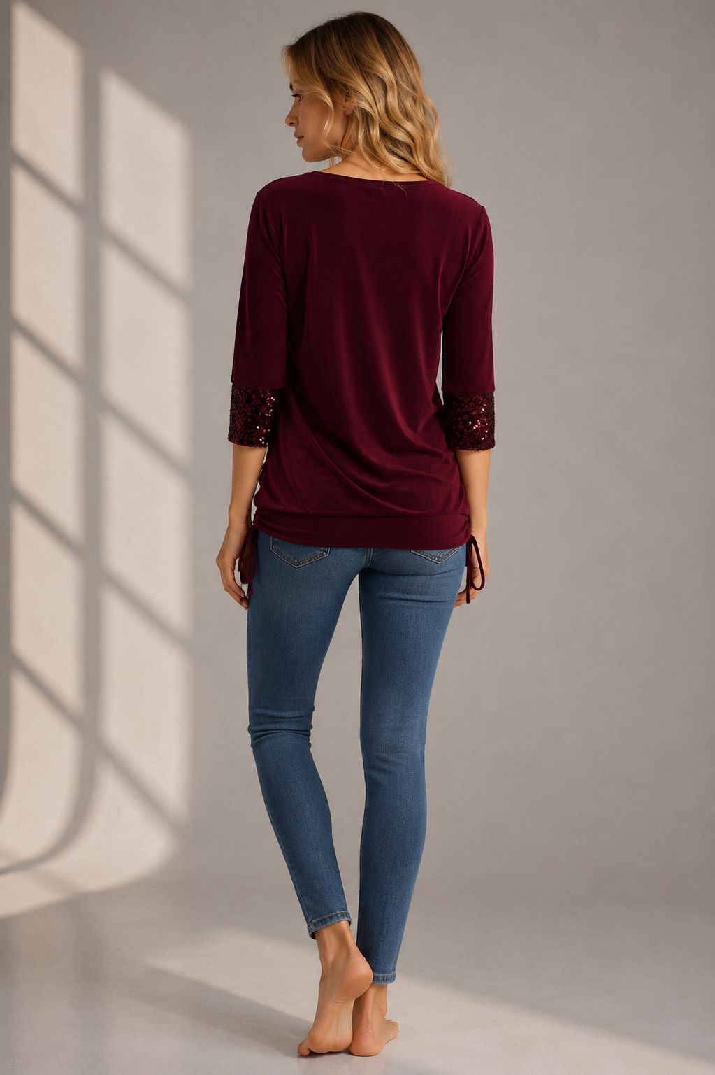 Elegant Sequin Layered Top with Drape Front for Women