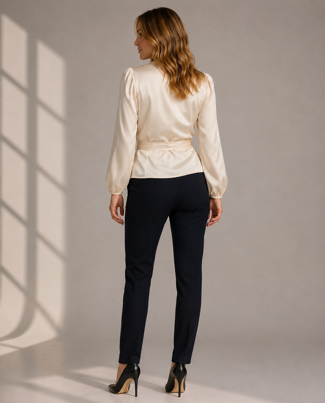 Elegant Satin Wrap Blouse with Tie Waist for Women