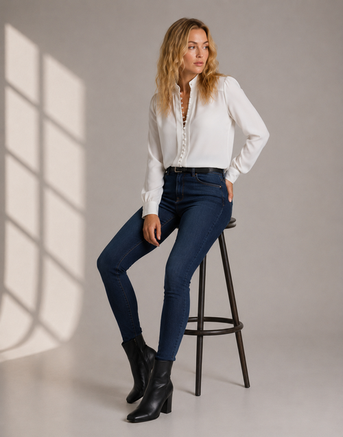 Elegant Button Detail V-Neck Blouse for Women